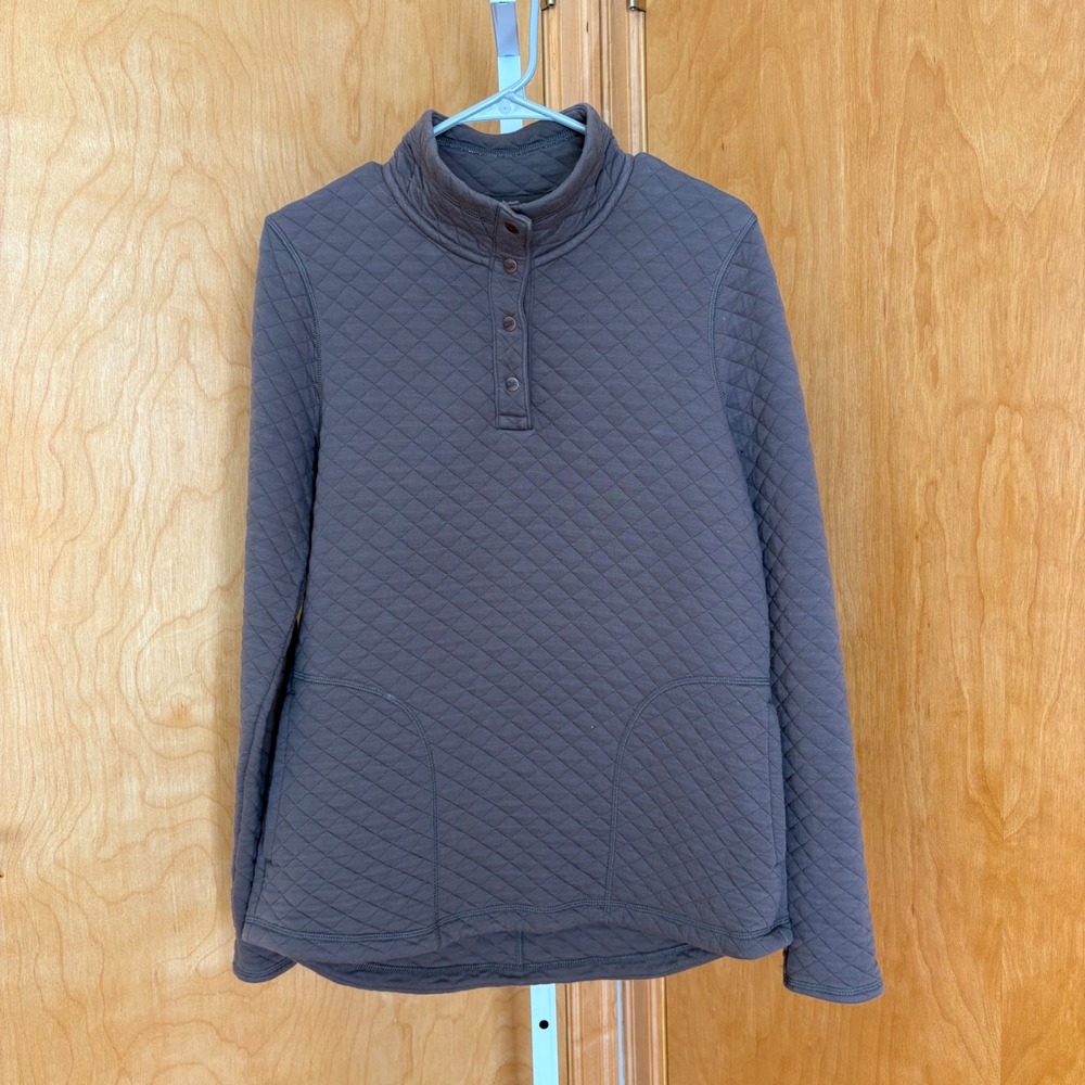 Duluth‎ Trading Co Quilted Snap Neck Pullover Sweatshirt Taupe Brown Size S